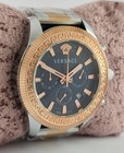 Pre-owned Versace Chronograph Blue Dial  date   Men Wristwatch  keep Good Time 