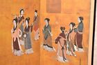 Japanese Vtg 4 Panel Folding Screen Asian Byobu Painted Chinese 70x35 Antique 