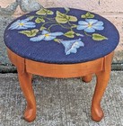 Vintage Wood Wooden Kneeling Bench Foot Stool Ottoman Floral Fabric Seat Cushion