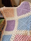 Vintage Handmade Crochet Afghan Blanket Pink  Blue  White   Teal Boho 46    X 83   