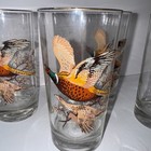 Set Of 4 Vintage  Drinking Glasses Pheasant In Flight  5-1 2 ht Gold Rimmed