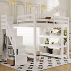 Twin Full Size  Loft Bed With Bookshelves storage Staircase wardrobe   Led Light