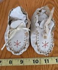 Vintage Child Baby Doll Moccasins Shoes White Stitched Red Star 3 75  Long