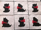 Quilt Top Blocks  Black Scottie Dog Appliques 6  Cotton Fabric Red Bow Lot Of 9