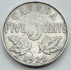 1922 Canada Five Cent Coin - 5c - Canadian Nickel - 5 Cents - Free Shipping