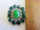 Outstanding Czech Vintage Style  Glass Rhinestone Button  Crystal W c Green Jade