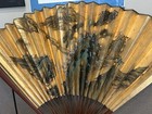 Vintage Chinese Painted Wall Art Large Folding Fan Scenic Art 48  X 35 