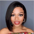 Women Black Short Straight Bob Wigs Side Part Silky Synthetic Hair Full Wig
