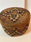 Antique Coast Salish Imbricated  Lidded Sewing Indian Basket 7  By 4  Exc