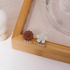 Women 925 Sterling Silver Earrings Asymmetrical Dark Sunflower Elegant Stud 1589