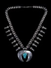Vintage Navajo Squash Blossom Turquoise Naja Sterling Silver Necklace 27-1 2 