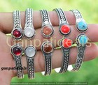 Bulk Sale   Multi Gemstone Cuff Bangle 5pcs Lot 925 Silver Plated Ethnic Jewelry