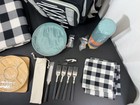 Hap Tim Picnic Basket Backpack Cooler  Blanket  Cutting Board Etc Dish Set For 4