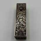 Vintage Floral Etched Silver Aquamarine Gemstone Lipstick Holder case Mirror