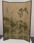 Marvelous Vintage Large Chinese Silk Painting Four Panel Screen   Room Divider