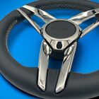 Caneva Boat Steering Wheel Polished Stainless Steel Spokes Leather Rim