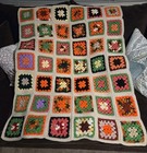 Vtg 1970s 80s Granny Square Large 49 x 50  Crochet Afghan Blanket Vibrant Colors