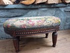 Antiq Victorian Foot Stool Oval Needlepoint Ottoman Carved Wood Handma Primitive