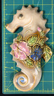 Art Pottery Dolphin   Seahorse Wall Plaque W  Hibiscus Flowers Glossy Finish