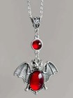 Designer Retro Goth Bat Vampire Silver Blood Red Crystal Chain Necklace  new 