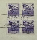 1956 Canada Caribou Fdc Block Of 4 Ottawa Artcraft Cachet Scott 360
