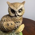 Vintage Owl Figurine Tan Ceramic Great Horned Owl Perched On Branch Ucg Decor