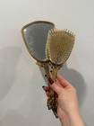 Vintage 1950s Gold Hollywood Regency Vanity Mirror   Brush Set
