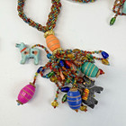 Lot Of 6 Napkin Rings Pier 1 Colorful Beaded Wooden Animal Charms Bohemian Style