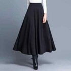 Women Elastic High A-line Skirts Waist Long Skirt Casual Solid Color Maxi Skirts