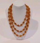 Vintage antique Long Czech Amber Glass Bead Necklace 29  Knotted