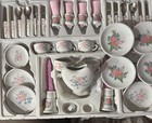 Vintage Child Frenzy Toys Porcelain Tea Set Rose Design Cups Sausers And Extras
