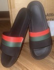Men s Us 12 Black Slide Sandals Comfort Slip-on Red green Stripe Logo