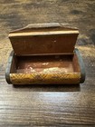 Hand Carved Hinged Wooden Snuff Box Antique Vintage Metal Accents Free Ship