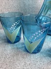 Antique Northwood Aquablue Glass Pitcher   Glass Set Painted Lily Of The Valley