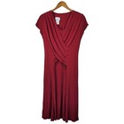 Vintage Wrap Top Dress Size 10 12 Medium Grunge Modest Long Crinkle Red Midi