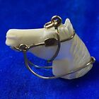 Antique Victorian Carved Mother Of Pearl Horse Watch Fob Charm pendant - 14k Gf