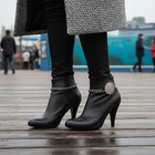 Women Silver Metal Chain Boot Bracelet Shoe Flower Medallion Charm Anklet Pair