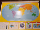 Vintage Rand Mcnally Pull Down 3 Maps Primary Political World Usa Ak hi 58 x72 