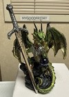 5 h Fantasy Medieval Green Dragon Figurine With Sword And Crystal Ball New box