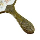 Brass And Porcelain Vanity Hand Mirror Victorian French Style Vintage 1930s