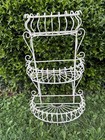 Antique Victorian Heavy Wrought Iron White 3 Tier Plant Stand