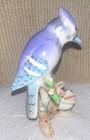 Vintage Japan Porcelain Blue Jay Bird Figurine On Branch With Flower  Baby Bird