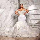 Luxury Mermaid Wedding Dress Ruffle Lace Applique Beadings Plus Size Bridal Gown