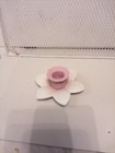 Vintage Ceramic 4  Creme And Pink 5 Petaled Flower Taper Candle Holder