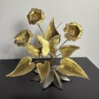 Vintage 60s Mid Century Brutalist Metal Flower Butterfly Art Sculpture Gold Mcm