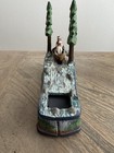 Vintage Cast Iron Mechanical Coin Bank Native American Canoe River  Collectible