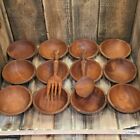 Vintage Primitive Hand Carved Wood Bowl   Matching Fork   Spoon Wall Decor Set