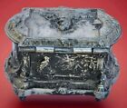 Antique  english Ornate Pewter  jewelry Trinket Casket Box Victorian Art Nouveau 