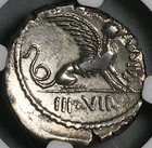 46 Bc Ngc Xf Carisius Roman Denarius Sphinx Aphrodisian Sibyl  24091501c 