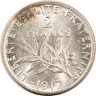 1917 France Silver 2 Francs  2685 Oz Asw Km-845 1     Uncirculated 